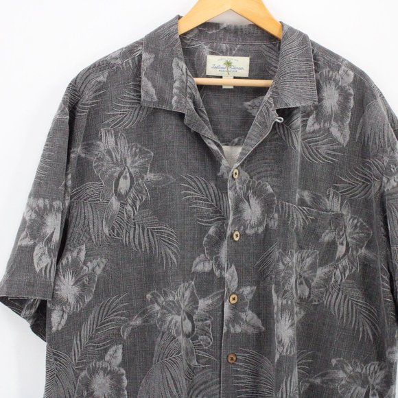 Vintage Island Shores Silk Hawaiian Shirt Mens Gray Floral Button Down Size 2XL - Picture 3 of 8